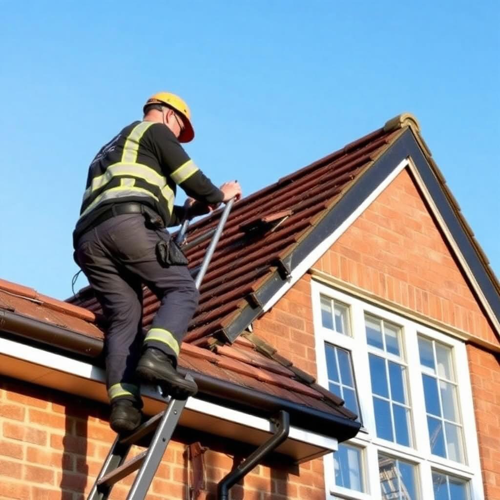 Roofer repairing slipped tiles
